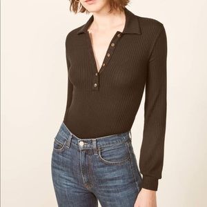 Reformation Ribbed collared Long Sleeve